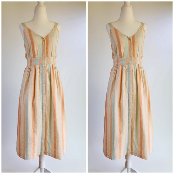 NWT 👗BP Button Front Stripe V Neck Dress Size M - Picture 1 of 16